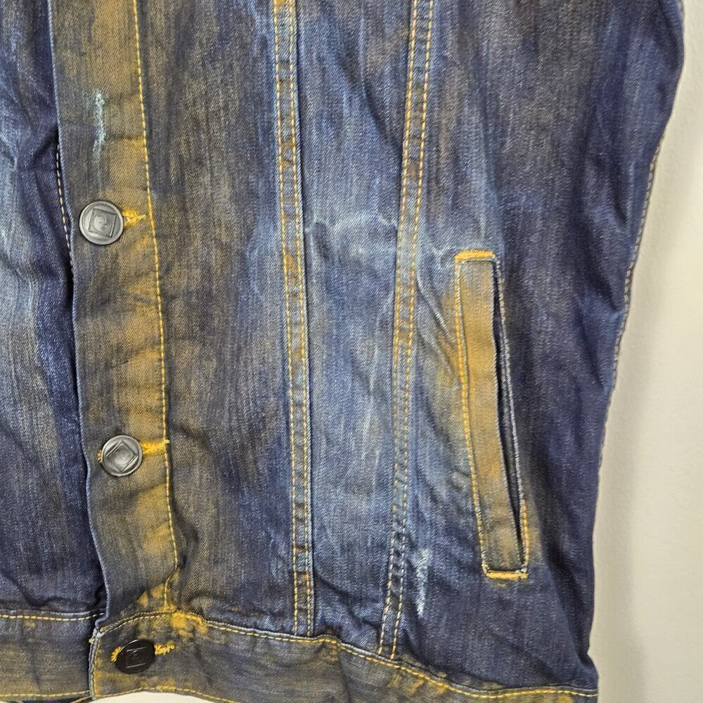 Copper Washed Upcycled Denim Mens Vest 2XL PATRIOTIC AMERICAN FLAG MOTO STEAMPUN - Picture 3 of 15